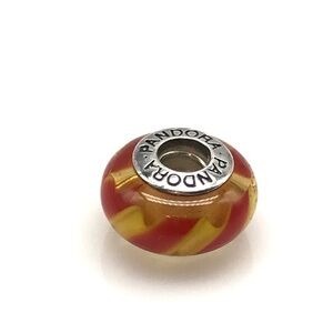 Pandora Red Orange Murano Glass Stripes Charm